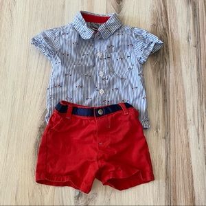 2 Piece Red White Blue Fish Preppy Outfit 12M